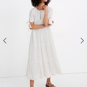BNWT Madewell Tie Sleeve Tiered Midi Dress in Swiss Dot, Lighthouse, XXS